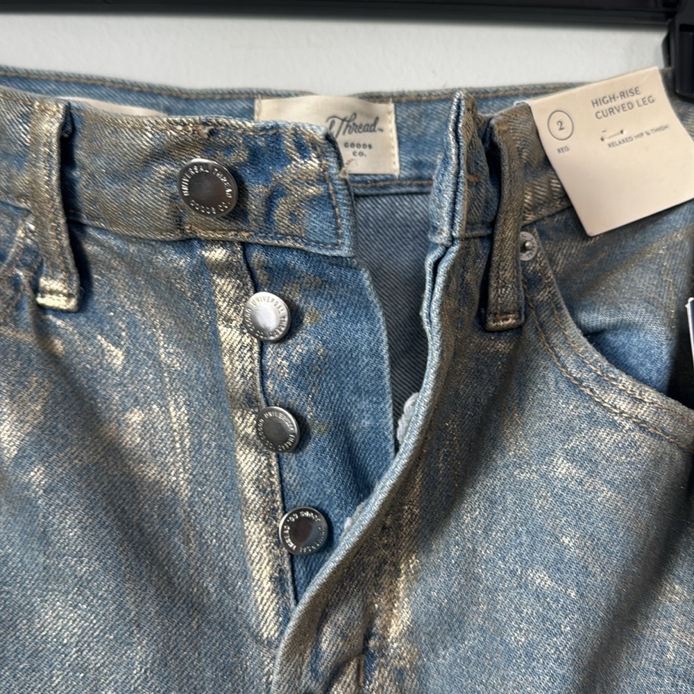 Universal Thread Blue and Gold Wide Leg Denim Five Buttons Closure Size 2 - Picture 9 of 11